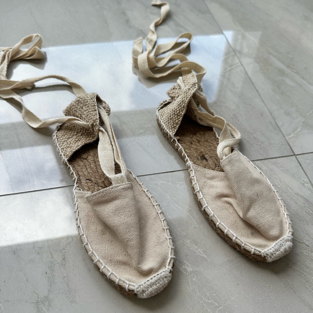 Cream Sandals with Wrap-Around Laces and Jute Soles